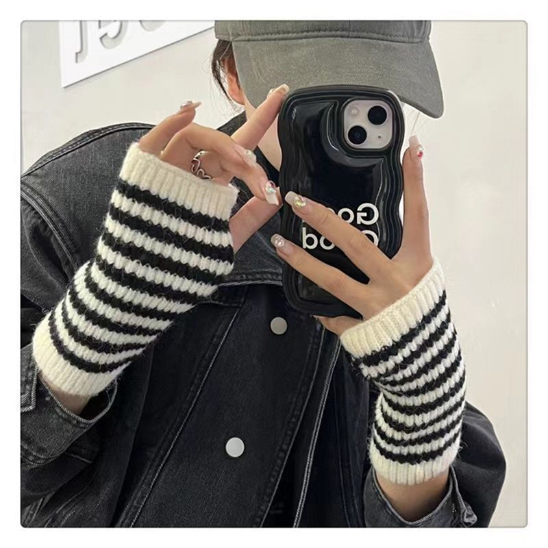 Fingerless Glove Knit - Guanti Corti a Righe Senza Dita,